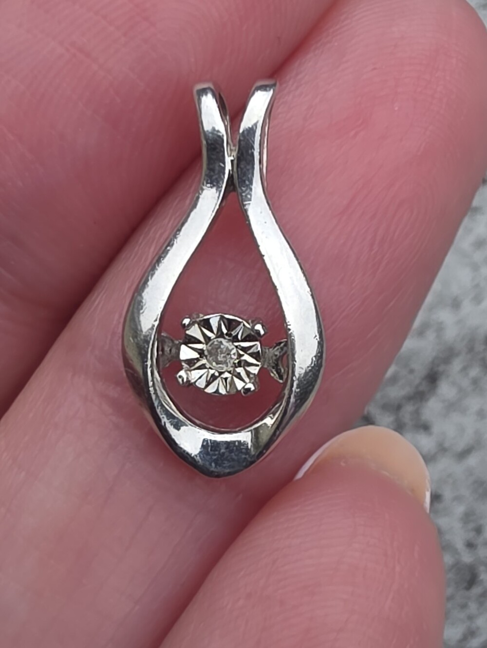 Sterling Silver White Round Dancing Stone Teardrop Pendant